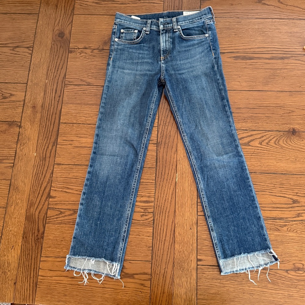 Rag &‎ Bone Women 25 Ryan Straight Leg Jeans Blue Raw Hem Frayed Denim Classic